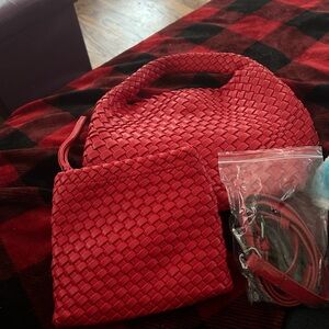 Red Woven Handbag Set
